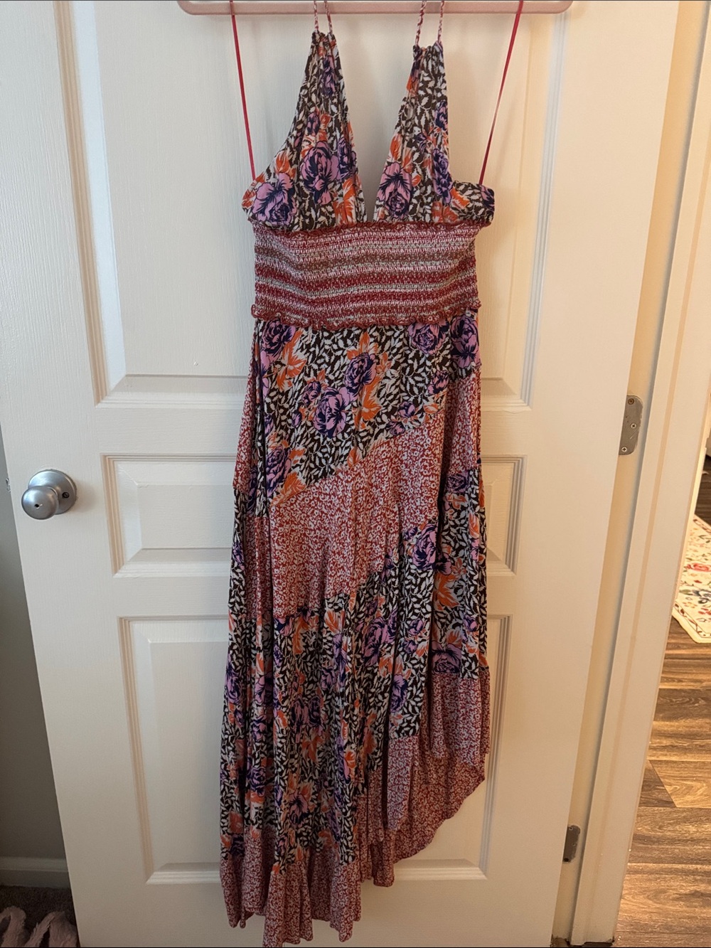 Free People Floral Patchwork High-Low Maxi Dress in Purple and Orange